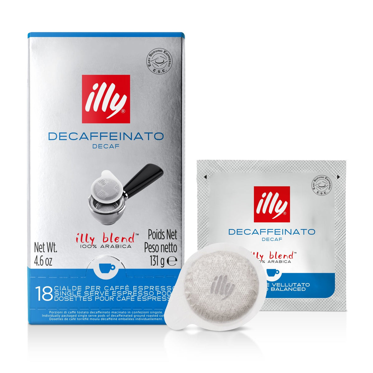 Frontansicht der Verpackung von illy Decaf entkoffeiniert.