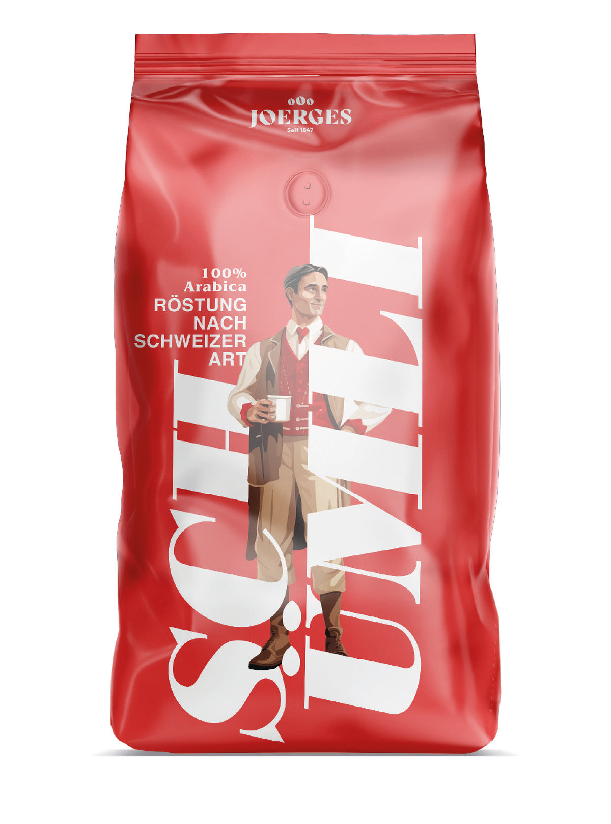 Frontansicht der Verpackung von Joerges Heritage Schümli, 1kg Bohnen.
