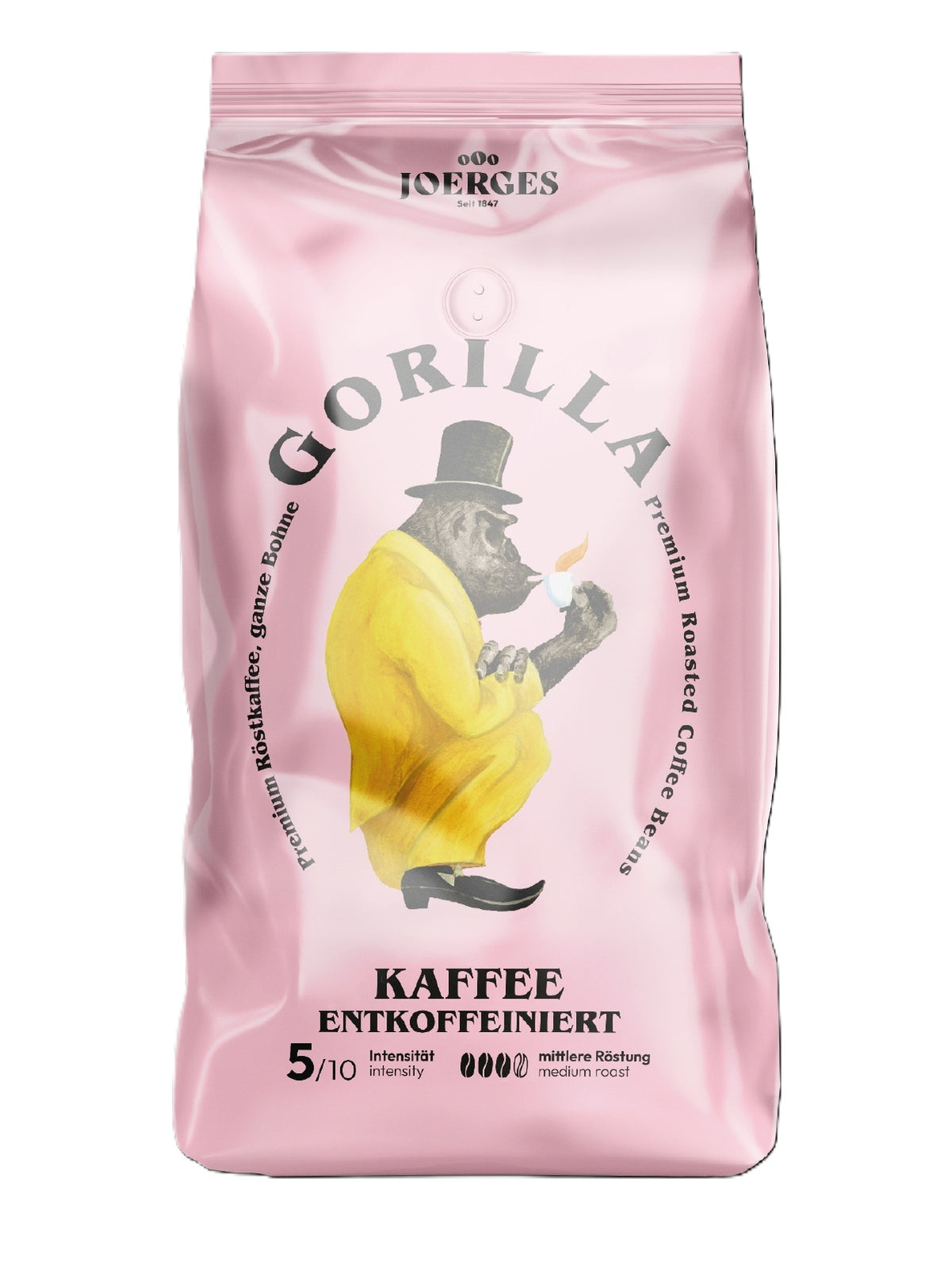 Frontansicht der Verpackung von Gorilla Kaffee Entkoffeiniert.