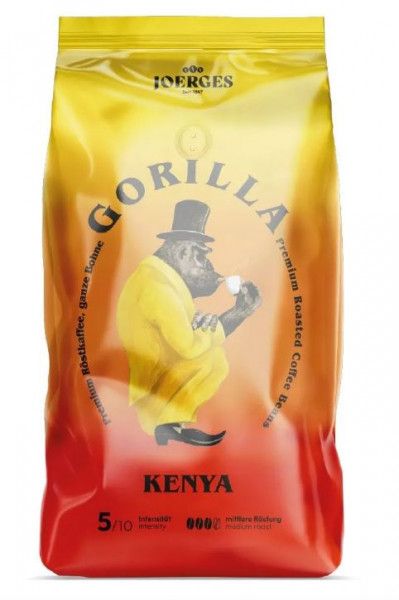 Frontansicht der Verpackung von Gorilla Kenya, 1kg Bohnen.