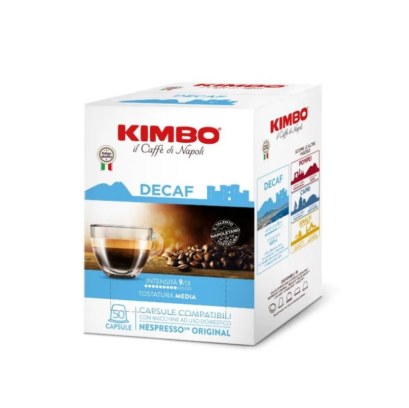 Frontansicht der Verpackung von Kimbo Decaf.