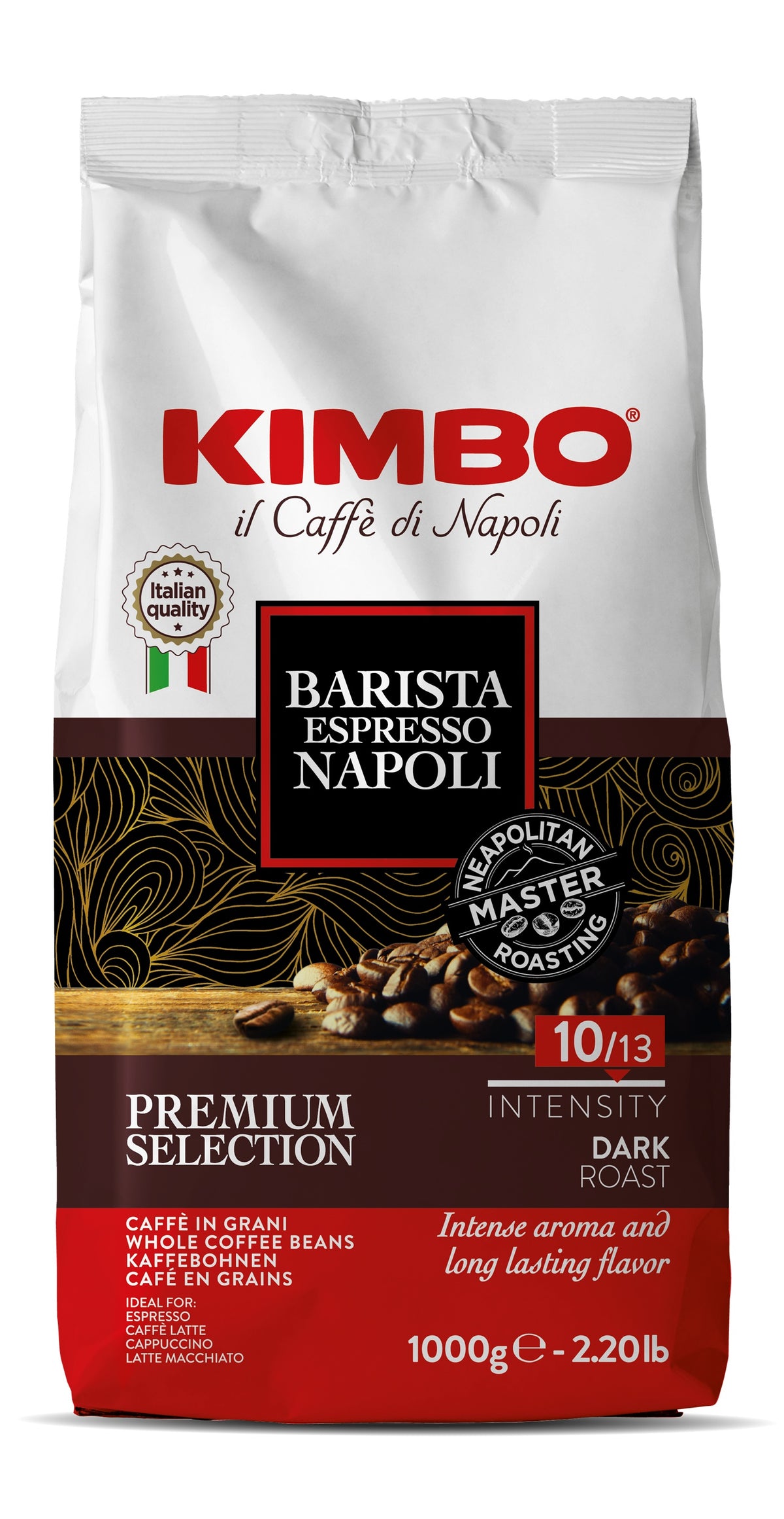 Frontansicht der Verpackung von Kimbo Espresso Barista Napoli.