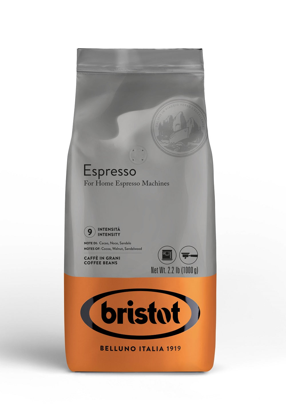 Frontansicht der Verpackung von Bristot Espresso.
