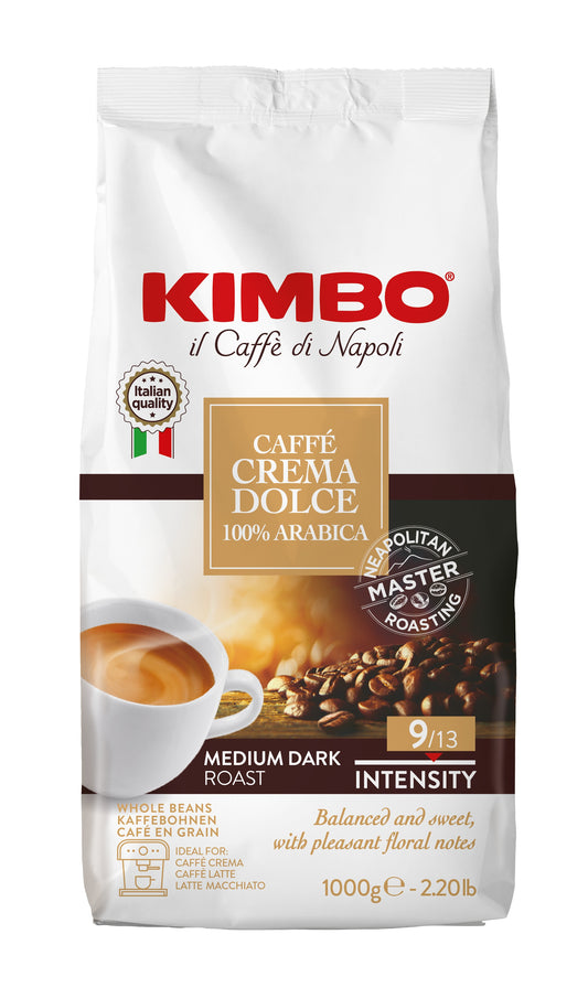 Frontansicht der Verpackung von Kimbo Caffe Crema Dolce.