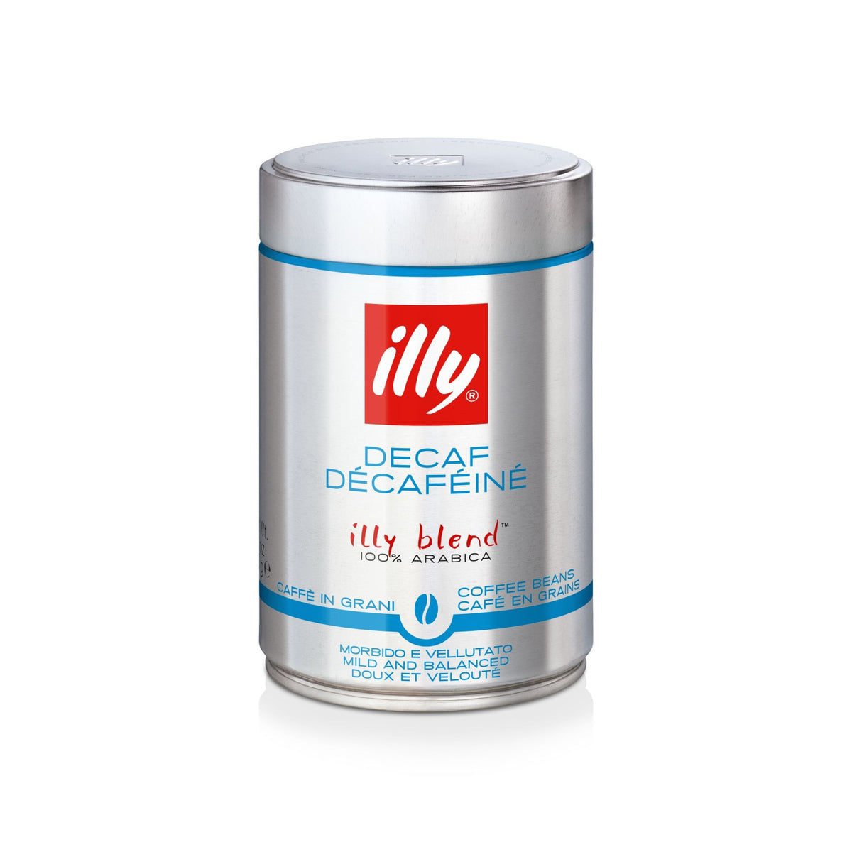 Frontansicht der Verpackung von illy Decaf entkoffeiniert.