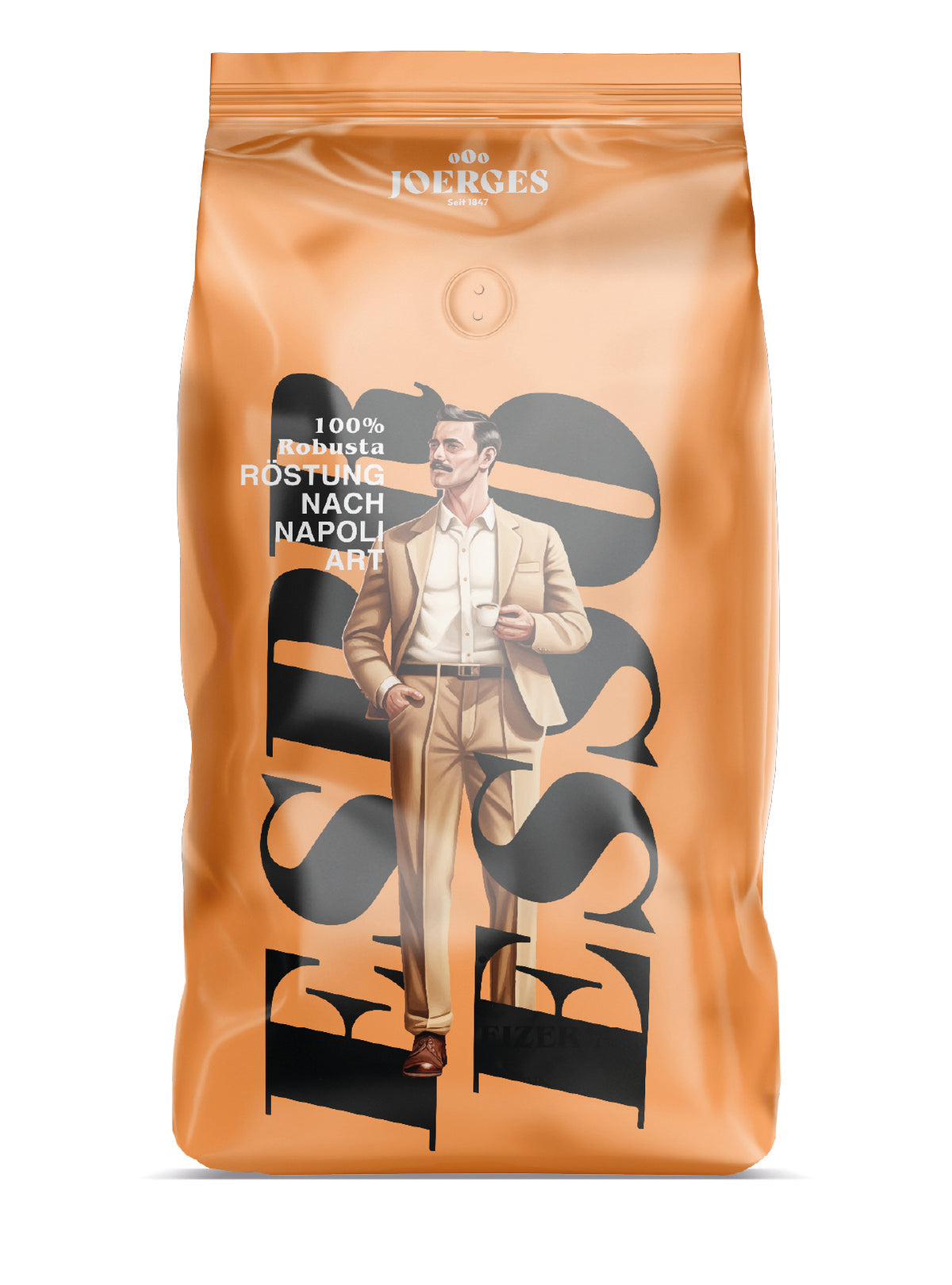 Frontansicht der Verpackung von Joerges Heritage Espresso, 1kg Bohnen.