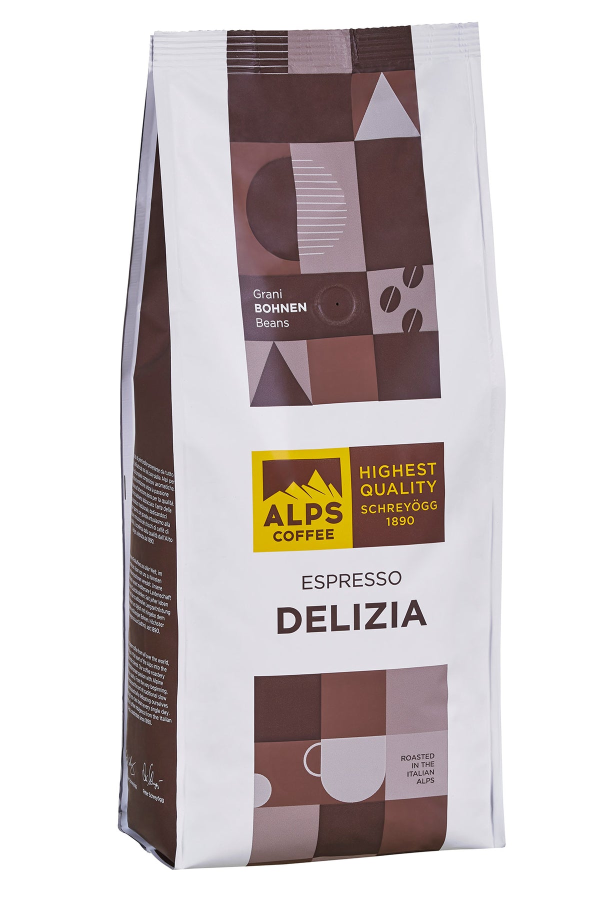 Frontansicht der Verpackung von Alps Coffee Espresso Delizia.