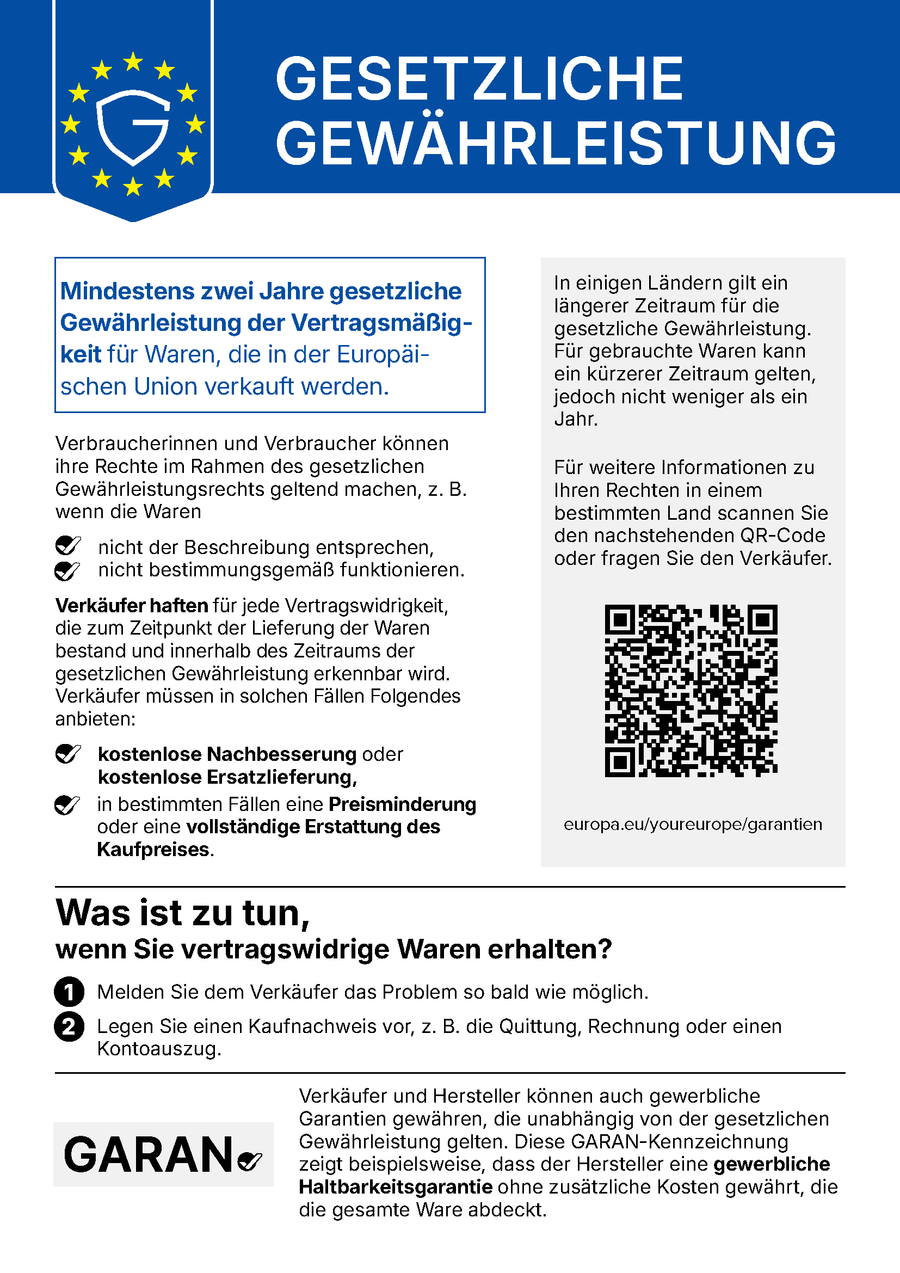 Informationsblatt zur gesetzlichen Gewährleistung